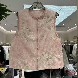 圆领盘扣重工刺绣百搭高级感国风款 马夹女8055 新款 欧洲站2026春季