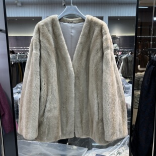 保暖皮草女 V领轻奢高级感洋气百搭水貂毛长袖 欧洲站2025冬季 新款