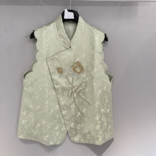 女士国风马夹欧货5895 立领钉钻图案好看年轻款 欧洲站2026春季 新款