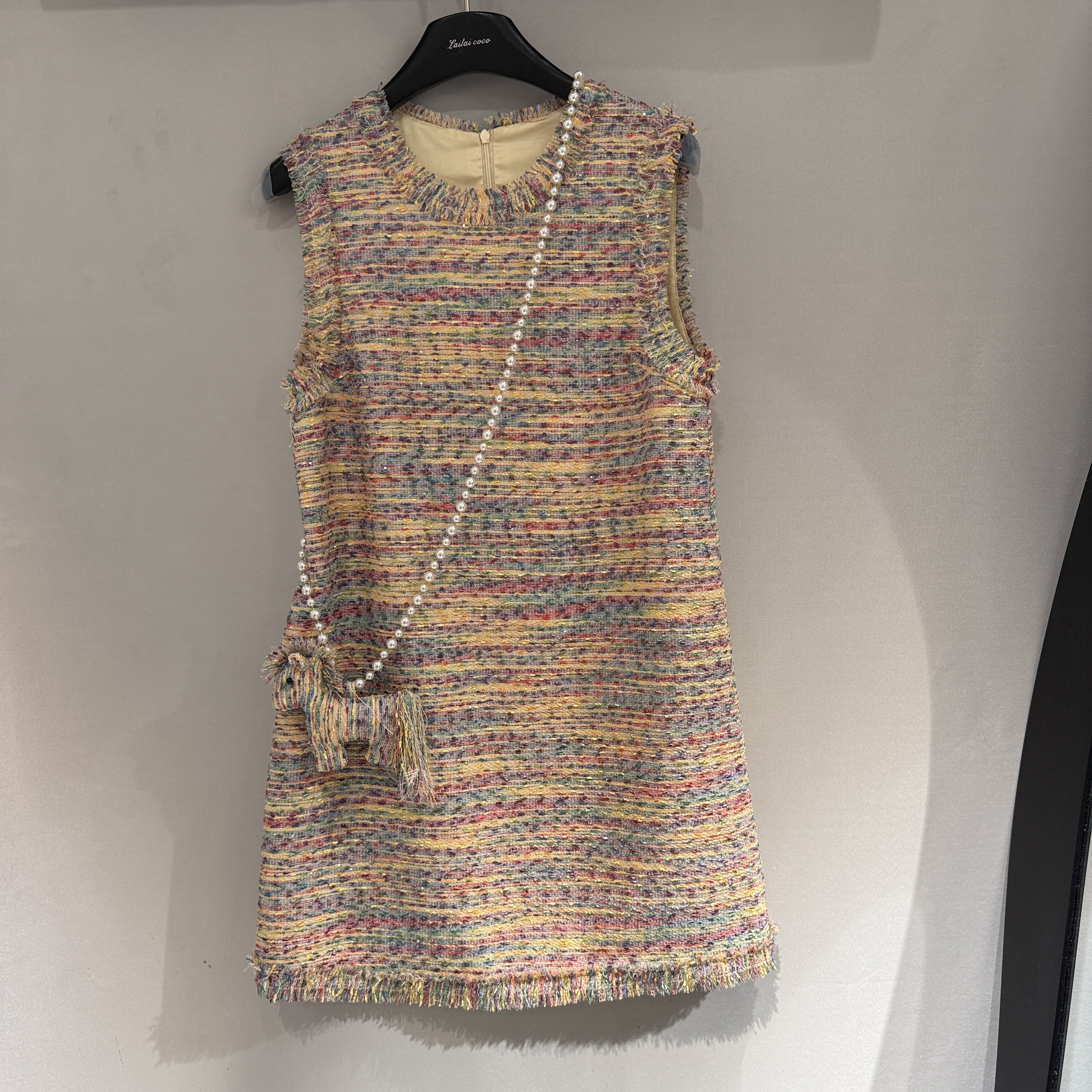 欧洲站2026春季新款珍珠链条挂饰小个子显瘦小香风背心裙2661022