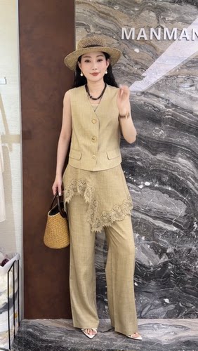 欧洲站2026夏季新款时尚V领无袖马甲+拼屁帘阔腿裤欧货两件套女潮