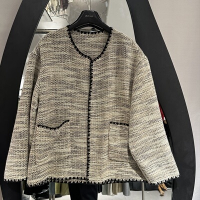 欧洲站2026春季新款编织圆领百搭宽松减龄款粗花呢女外套潮T1232