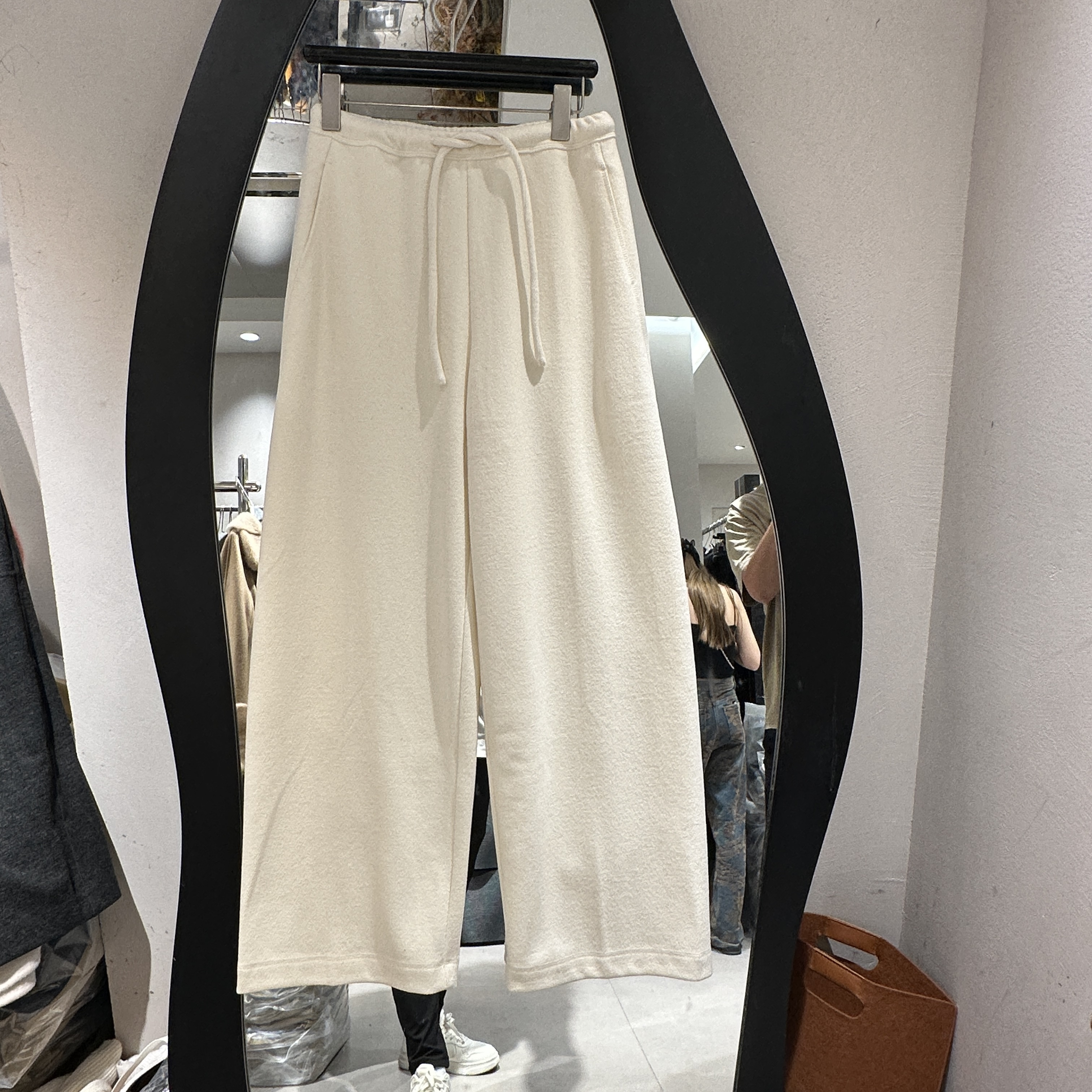 欧洲站2025秋季新款松紧高腰抽绳设计百搭极简风纯色阔版女羊毛裤