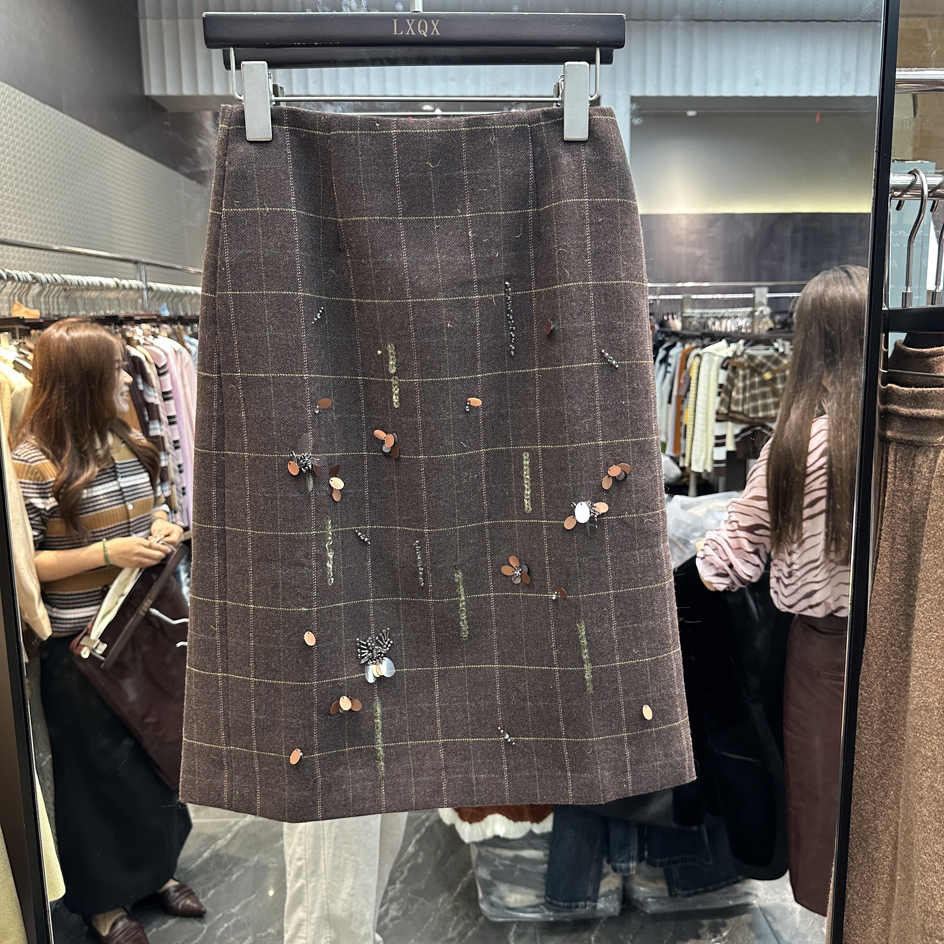 可可家欧货2026秋新品高腰重工亮片显瘦百搭款女士包臀裙潮650554