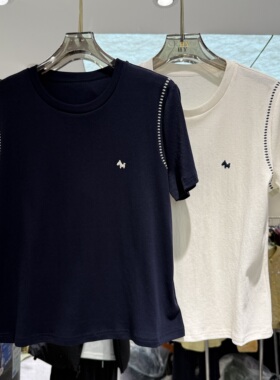 欧洲站2026春季新款圆领肩刺绣百搭套头款女士韩版短袖上衣89669