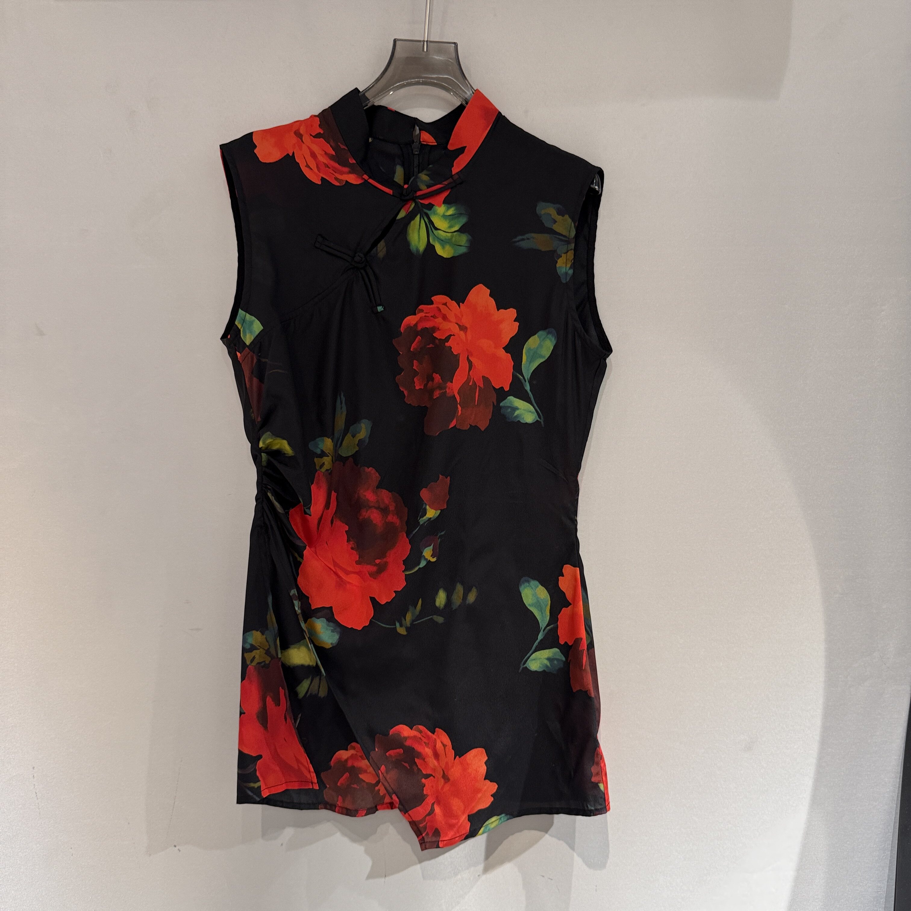 欧洲站2026春季新款立领斜襟盘扣印花好看改良旗袍真丝上衣26013