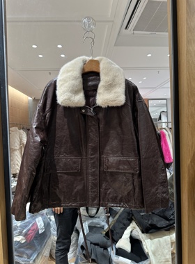 欧洲站2025冬季新款可拆卸水貂毛领时尚保暖绵羊皮鹅绒外套99168