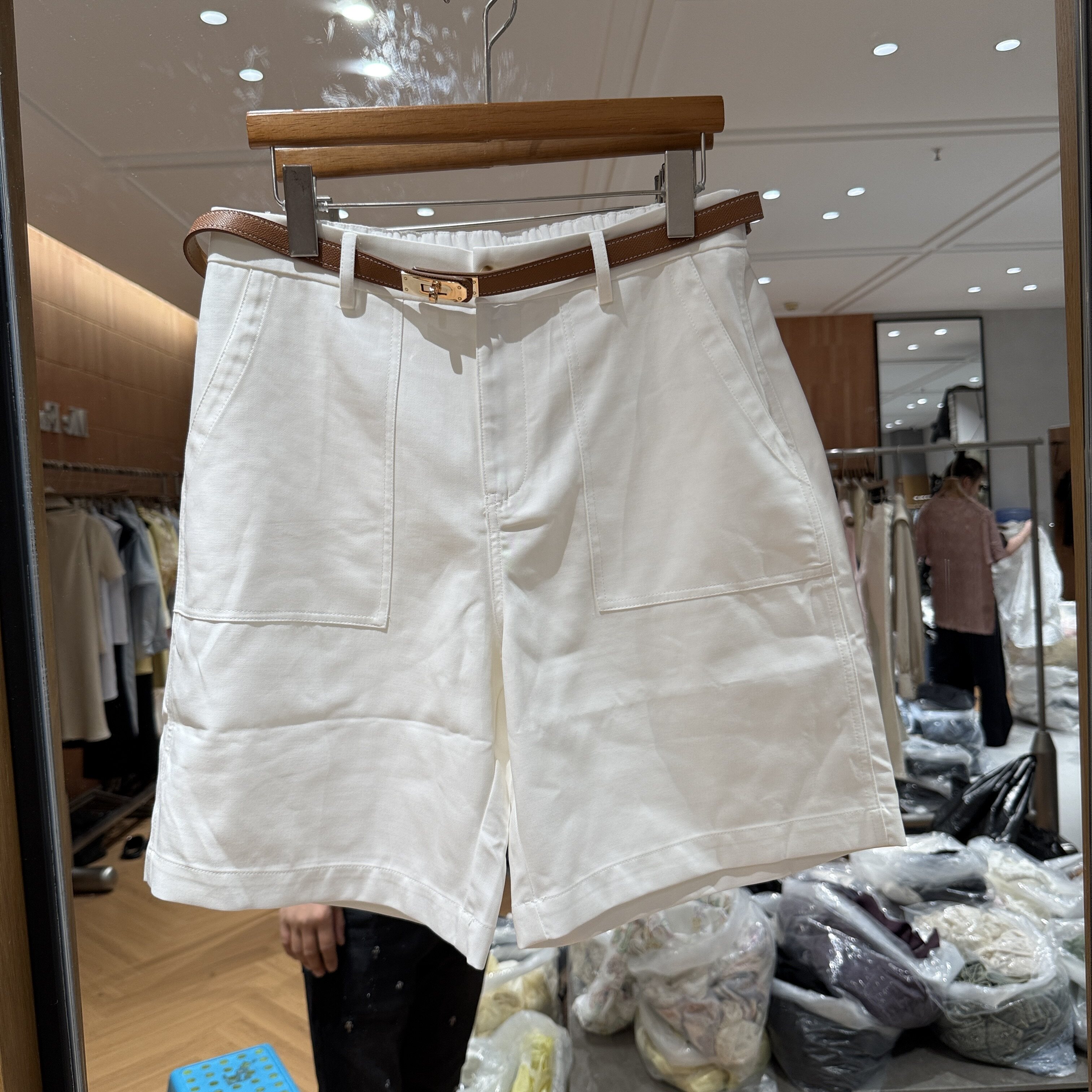 欧洲站2026夏季新款半松紧高腰侧口袋百搭简约显瘦女士亚麻五分裤