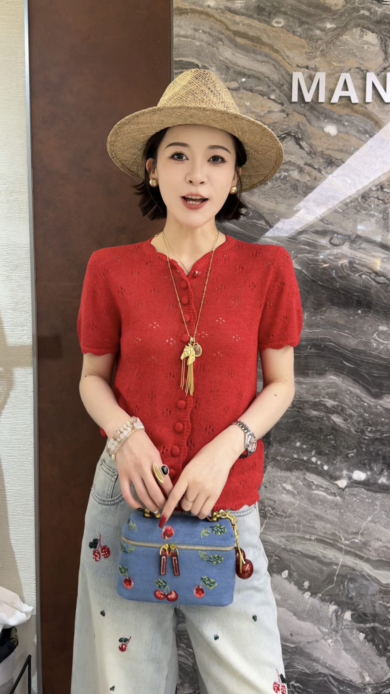 欧洲站2026夏季新款欧货镂空圆领短袖单排扣女士针织开衫上衣潮