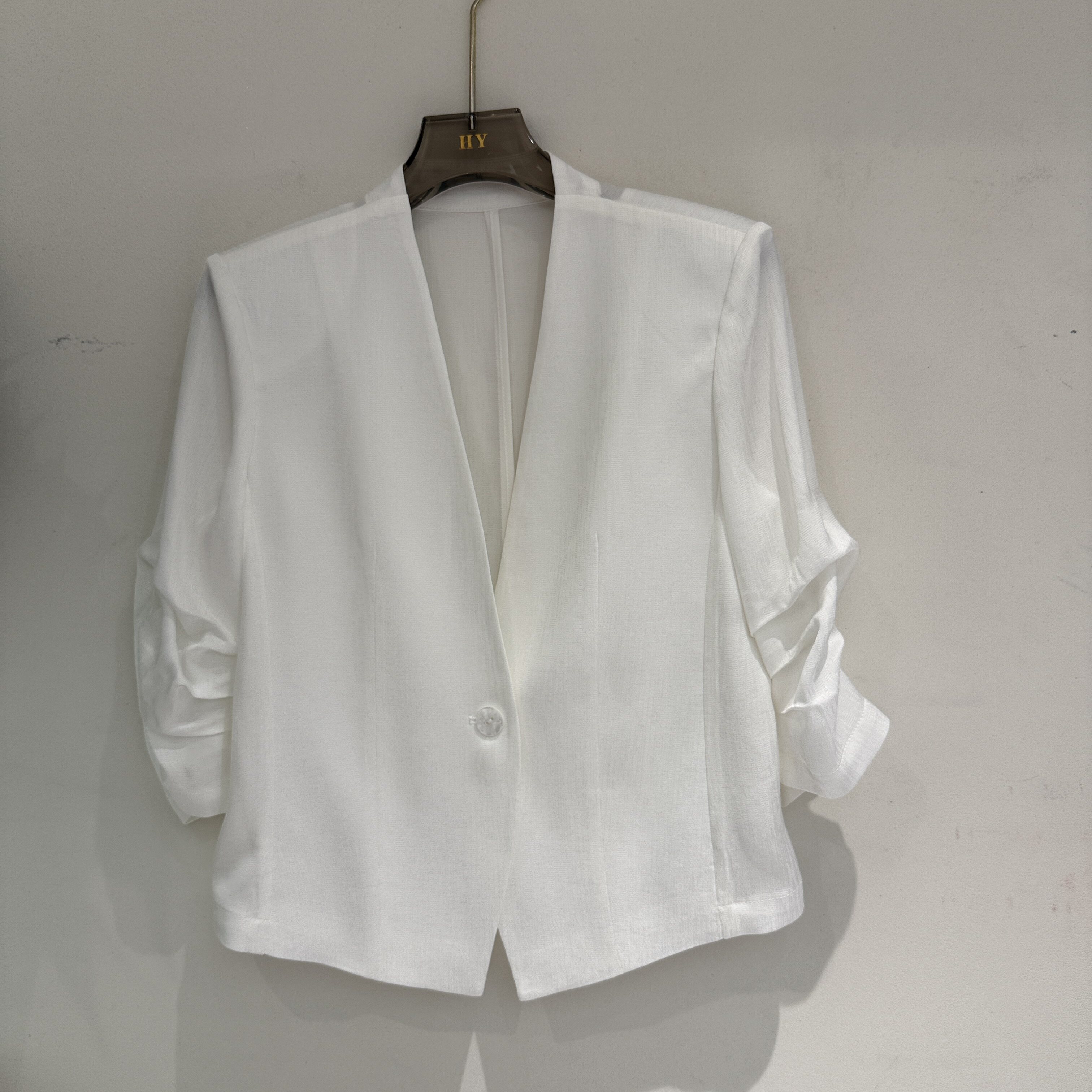 欧洲站2026夏季新款V领一粒扣修身显瘦时尚高级感七分袖醋酸外套