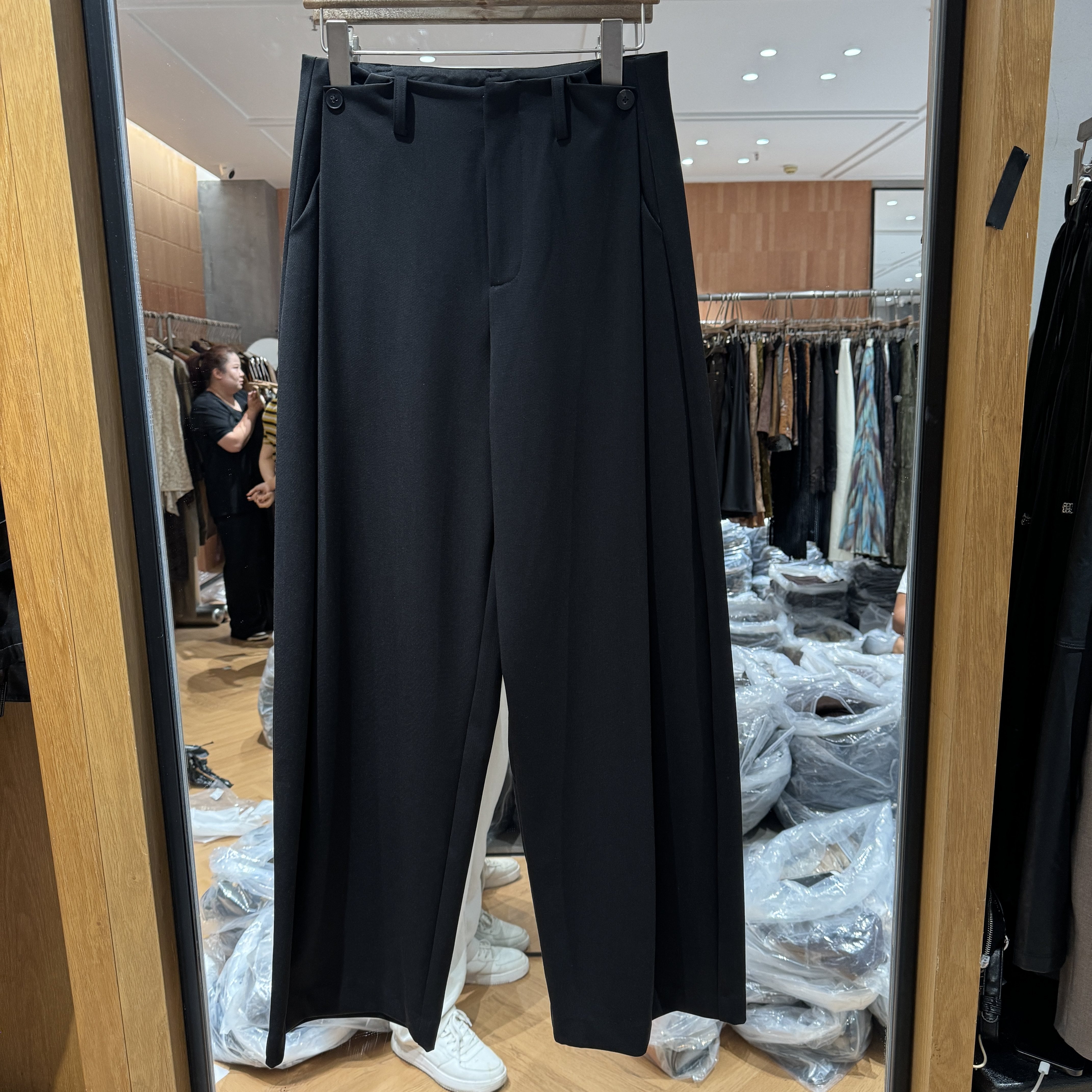 欧洲站2026秋季新品时尚高腰百搭通勤显瘦款黑色垂感阔腿裤女3019