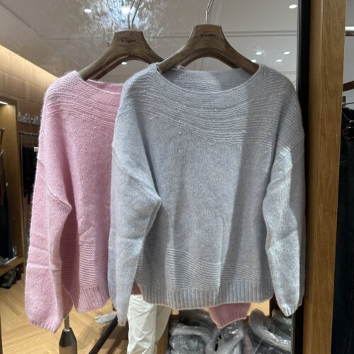 欧洲站2926秋季新款山羊绒拼桑蚕丝高级感甜美风百搭女士针织毛衣