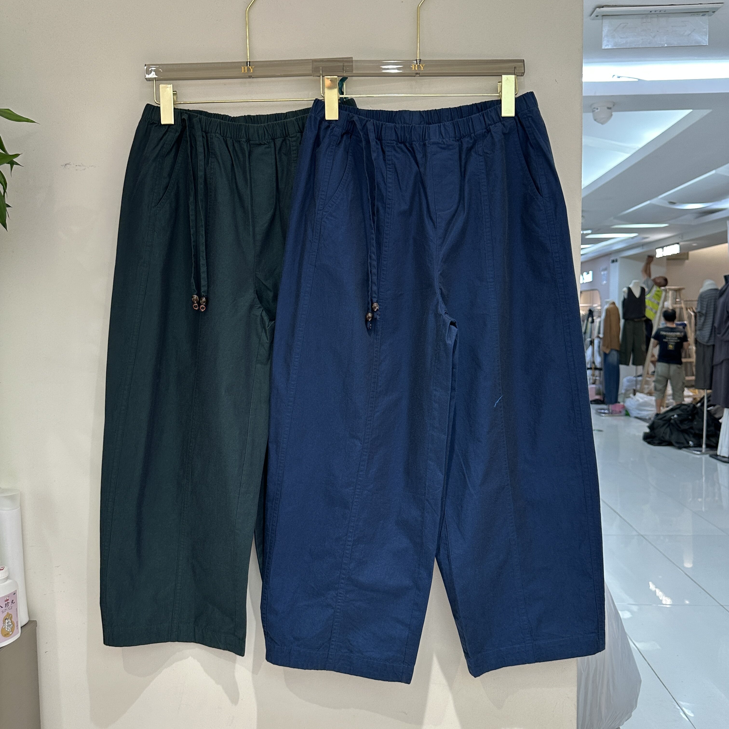 欧洲站2026秋季新品松紧腰抽绳百搭微垮显瘦休闲蓝色老爹裤26202