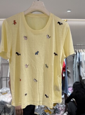 欧洲站2026春季新款圆领刺绣卡通图案百搭好看套头款女士短袖T103