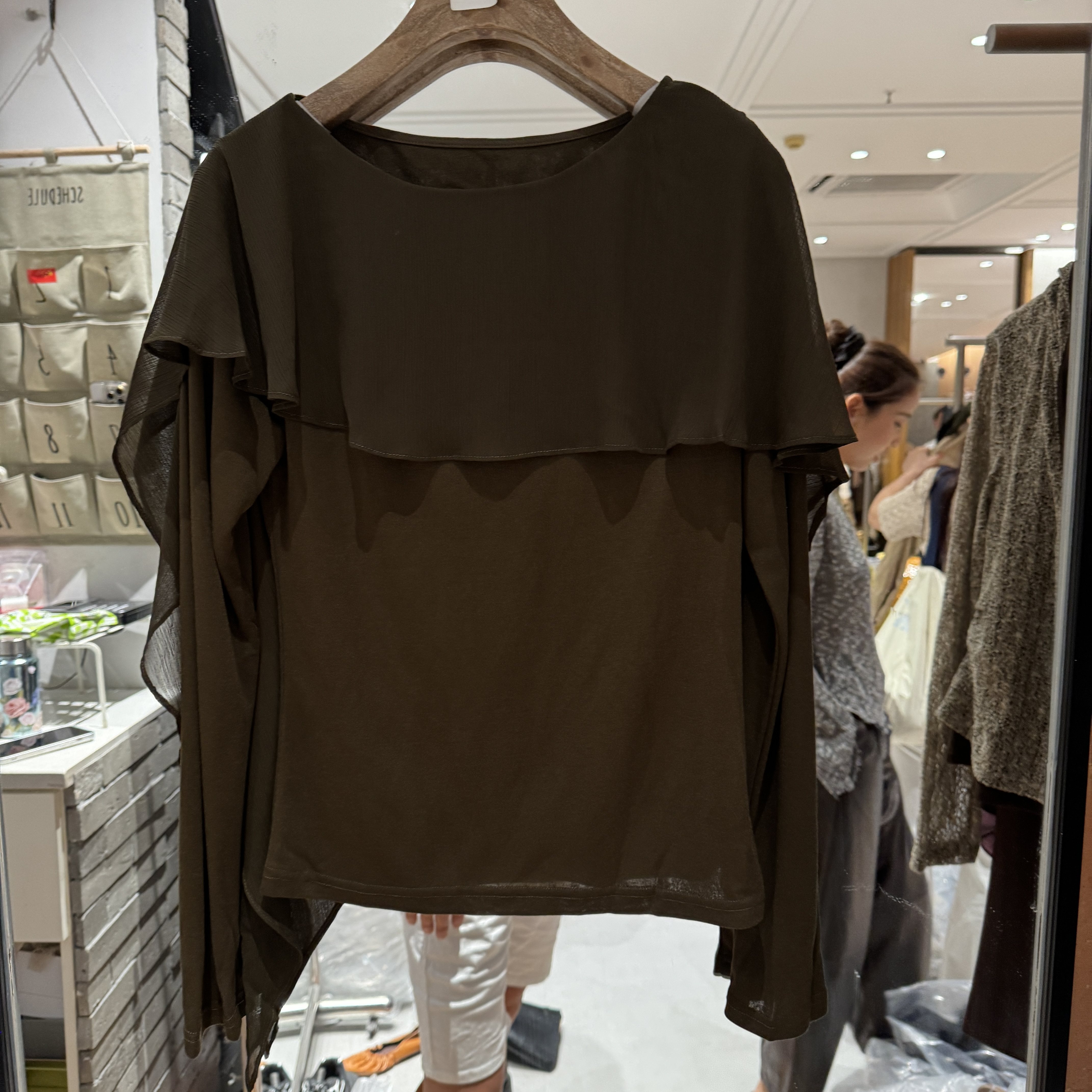 欧洲站2026秋季新品圆领荷叶边减龄松弛感套头净版女士衬衫16251