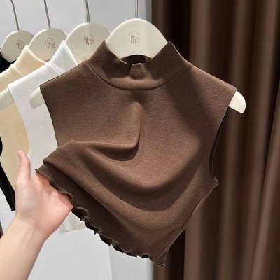 软糯德绒加厚双面磨毛半高领高档百搭无袖内搭假领子打底衫女秋冬