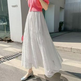 秋冬旗袍衬裙黑色半身裙叠穿高腰镂空大摆裙复古百搭专用打底内搭