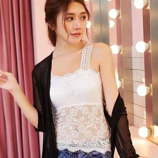 夏季长款吊带女装抹胸蕾丝带胸垫性感裹胸打底缕空背心内衣女