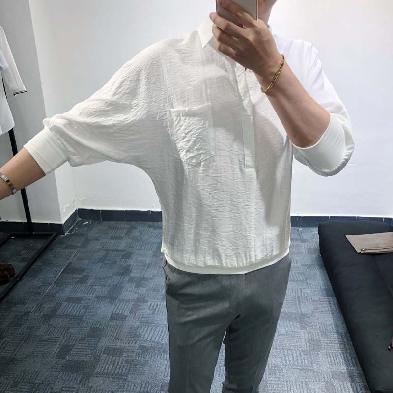 2019夏季薄款時尚套頭襯衫男士韓版潮流帥氣個性收口中袖襯衣bf風在類目 男裝, 襯衫中 - 來自Buy2taobao.com提供專業的淘寶代購服務