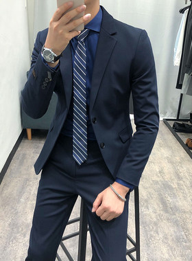 韩国秋季新款英伦西装男套装韩版潮流修身青年西服套装男商务休闲