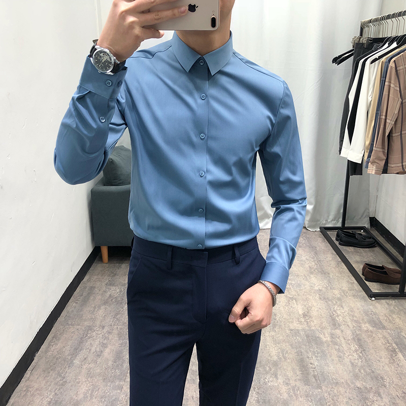 韩版修身潮流帅气长袖衬衫男