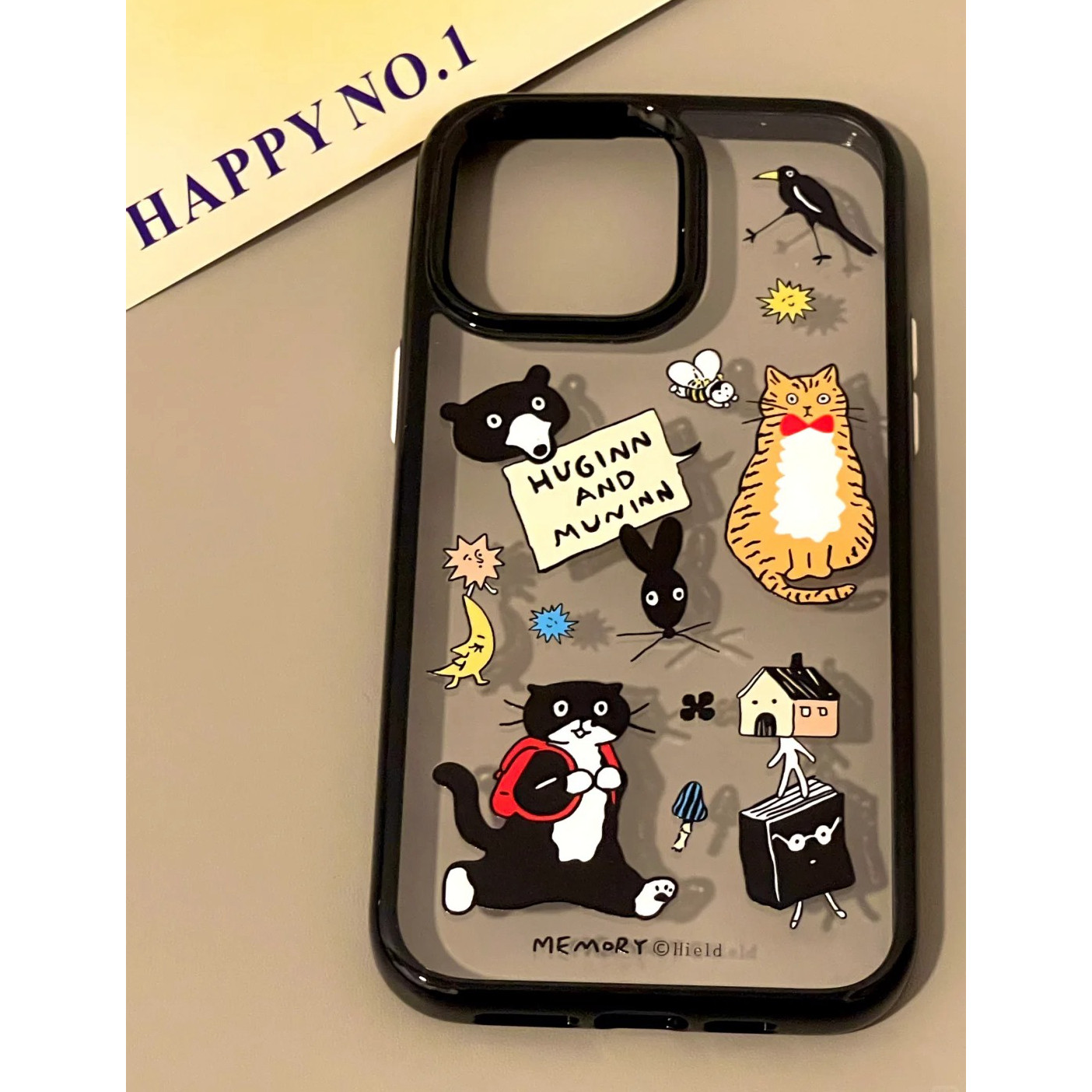 可爱小黑猫插画透明黑框