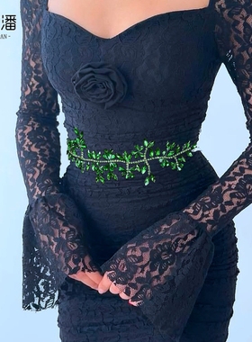 优拉潘 SH239亚马逊森系多色新娘腰带手工闪钻花朵腰饰舞蹈服配饰