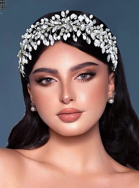 优拉潘 跟妆盘发头饰巴洛克双层串珠水钻头箍新娘发饰女手工HP608