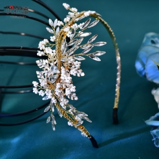 优拉潘 HP986新娘发箍珍珠水钻花朵头饰奢华婚礼手工舞会演出头箍