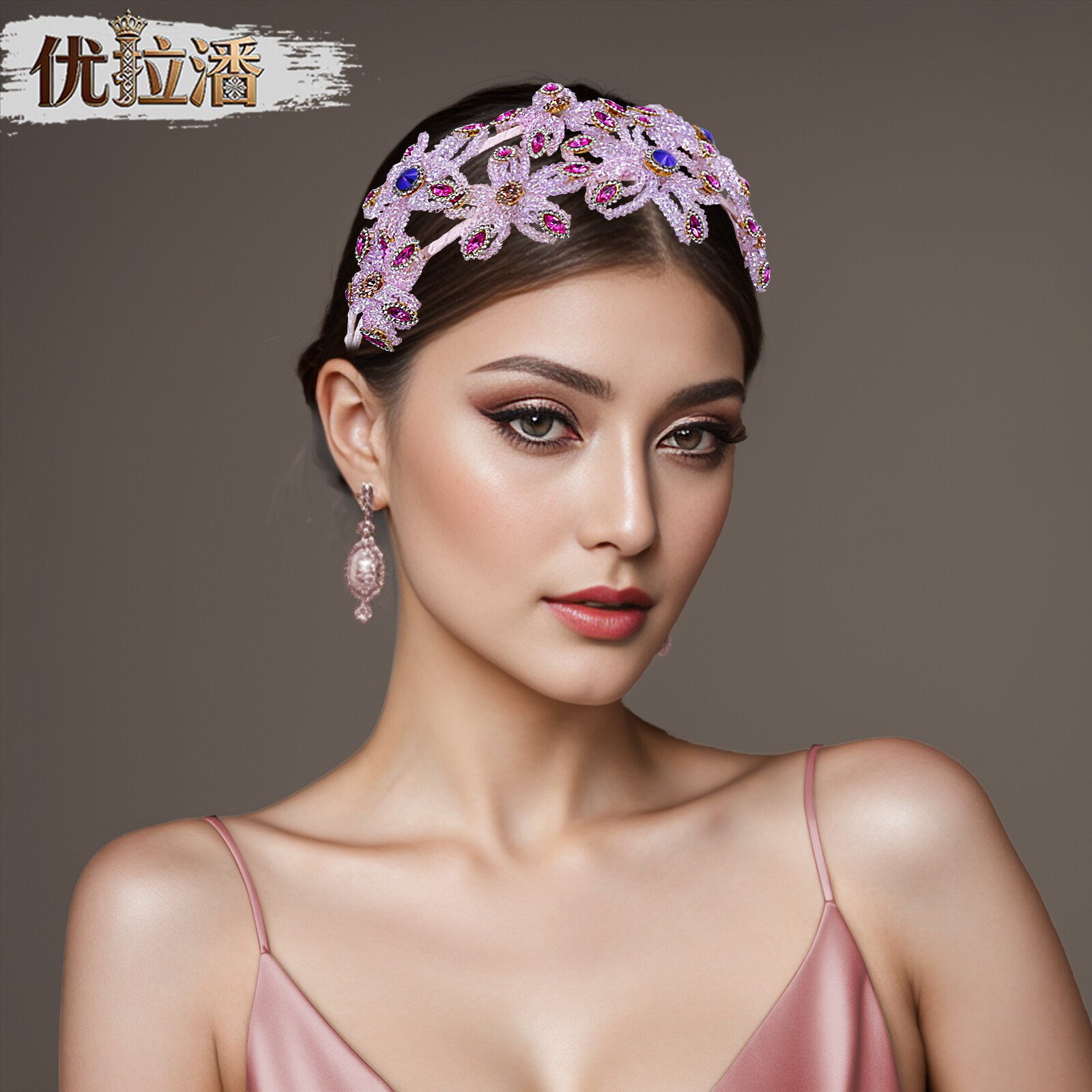 优拉潘奢华水晶花新娘发箍图片