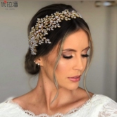 优拉潘 HP434金色华丽新娘水钻发梳珍珠花朵头饰晚礼服舞会发饰