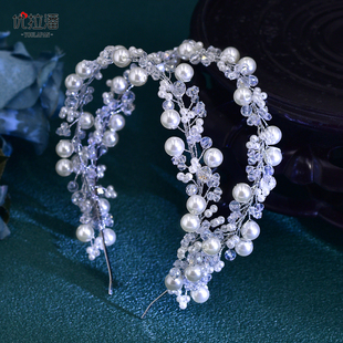 优拉潘 简约新娘盘头发饰珍珠水晶双排发箍日常外出搭配头饰HP748