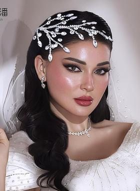 优拉潘 欧美新娘结婚婚纱搭配发饰闪亮水钻发片宴会舞蹈配饰HP816