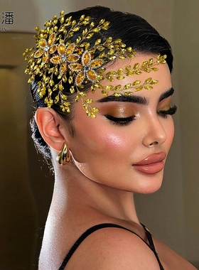 优拉潘 欧美新款洋气新娘结婚头饰闪亮水钻花朵手工编制发箍HP852