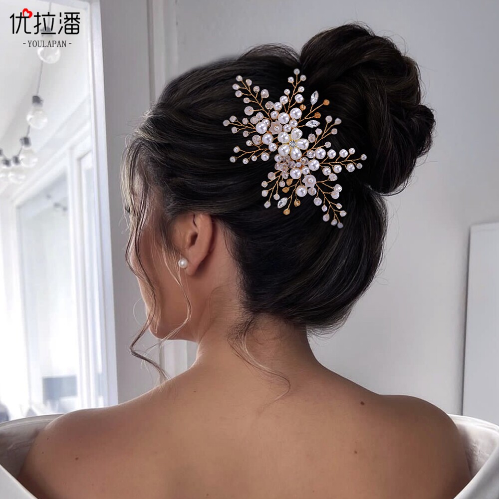 优拉潘新款日韩唯美白色珍珠新娘盘发点缀姐妹团伴娘头饰hp136