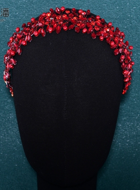优拉潘 HP608法式精致新娘发箍高颅顶珍珠红钻发饰生日派对配饰