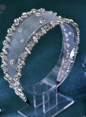 优拉潘 新娘伴娘盘头发饰品水钻网纱宽发箍礼服走秀造型配饰HP650