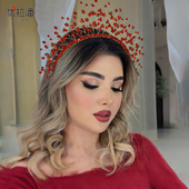 优拉潘HP879红色新娘时尚 发箍手工水晶水钻编织发饰舞蹈表演配饰