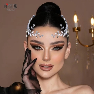 优拉潘 法式赫本风新娘发片一对水钻镶嵌软发饰舞台表演配饰HP909