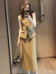 夏季上流社会干练气质轻奢高级感出席重要场合西装马甲连衣裙套装