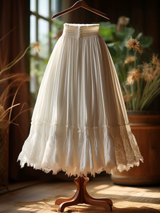 多巴胺穿搭春天风情万种的白色蕾丝边百褶大裙摆松紧腰半身长裙子