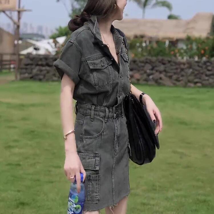 2026新款欧货微胖女生高级感高个子新款气质牛仔连衣裙子夏季中裙