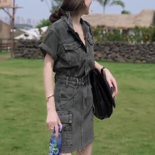 2026新款欧货微胖女生高级感高个子新款气质牛仔连衣裙子夏季中裙