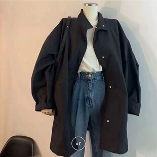 女款2026新款赫本风休闲高个子中长款黑色工装风衣大衣外套春秋款