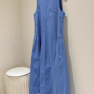 2025初夏穿搭清冷贵气感法式蓝色无袖连衣裙海边度假风长裙子女装