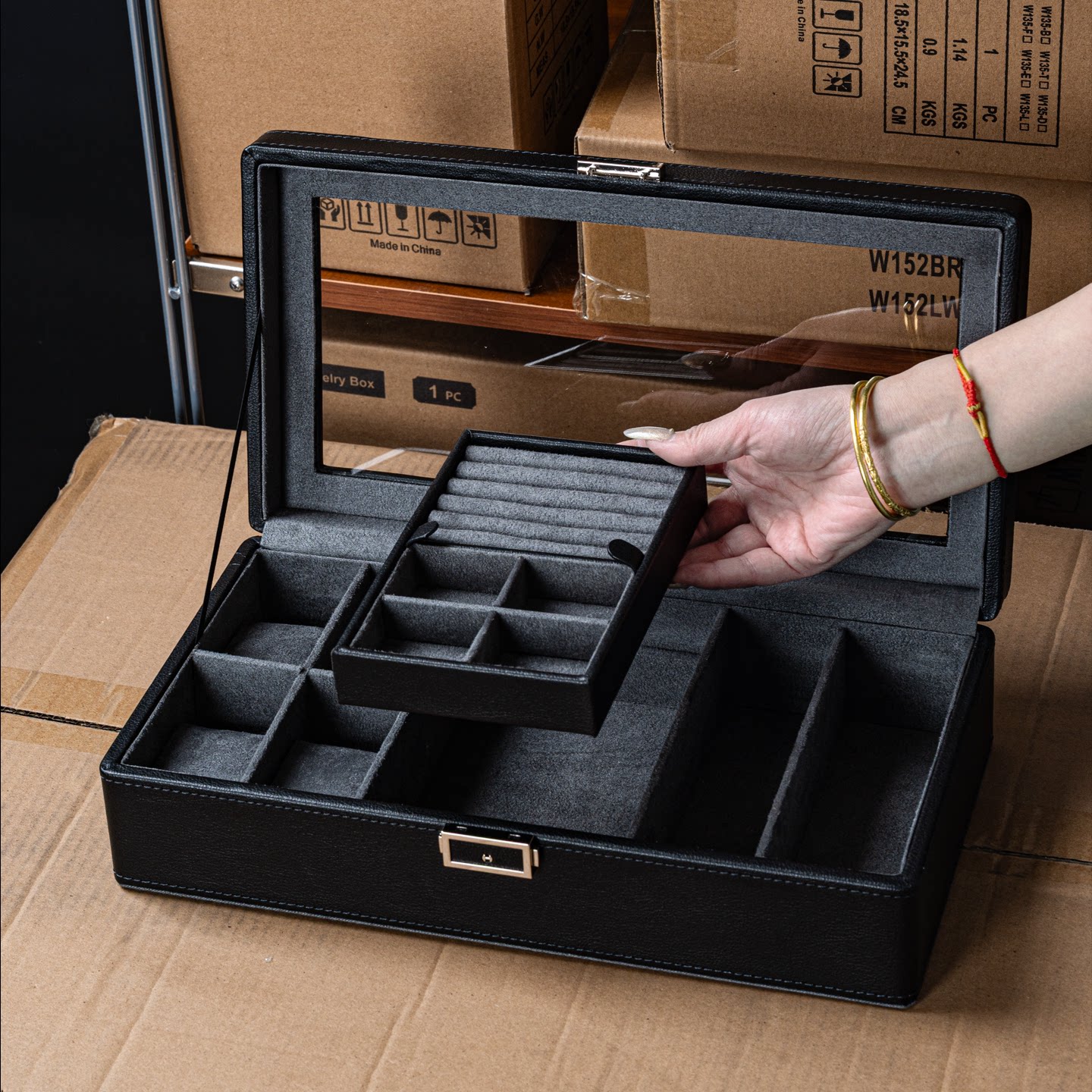 新款手表盒荔枝纹多款多表位首饰收纳盒手表盒眼镜盒太阳镜收纳盒