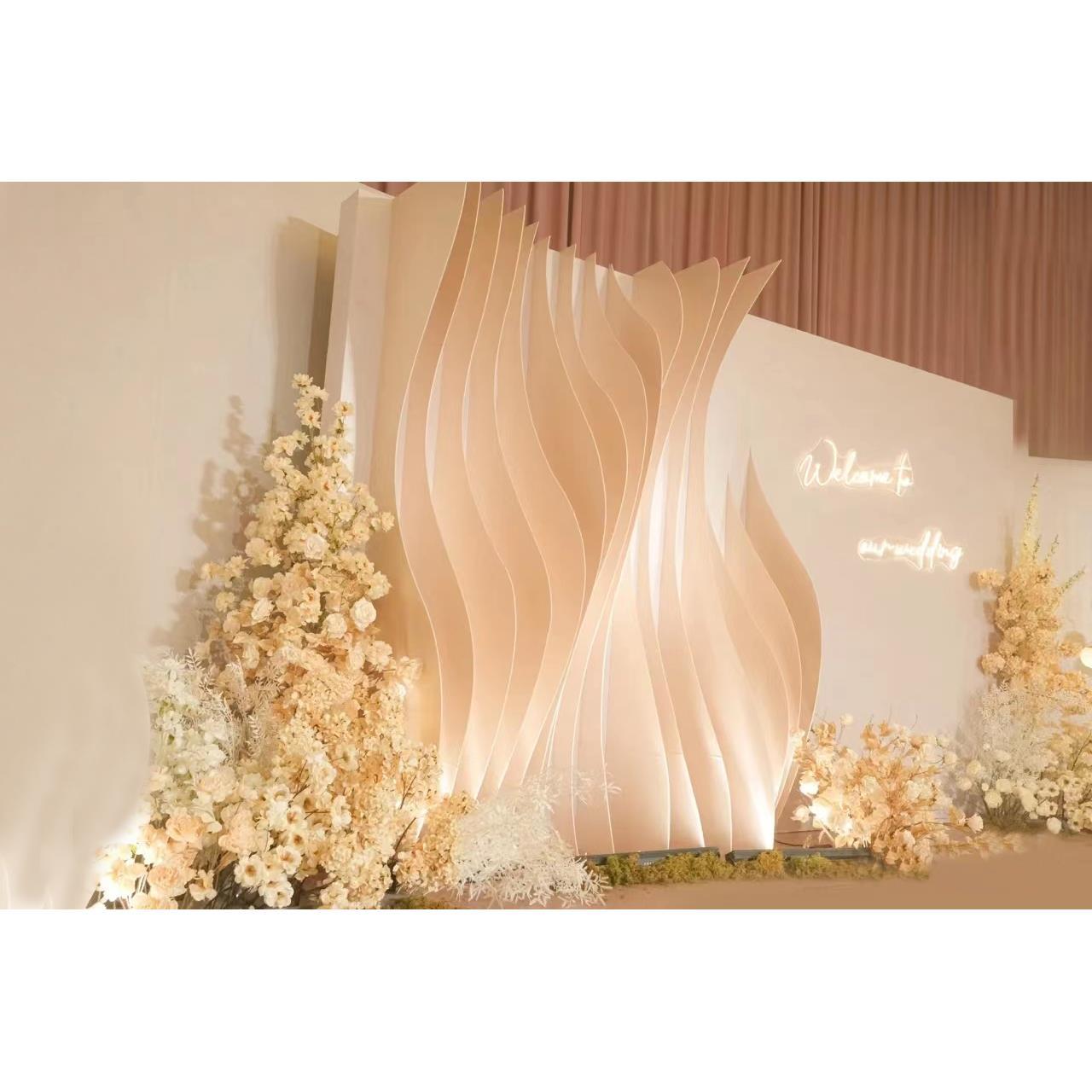 香槟婚礼设计效果图舞台迎宾留影区背景墙手绘KT板素材PSD源文件