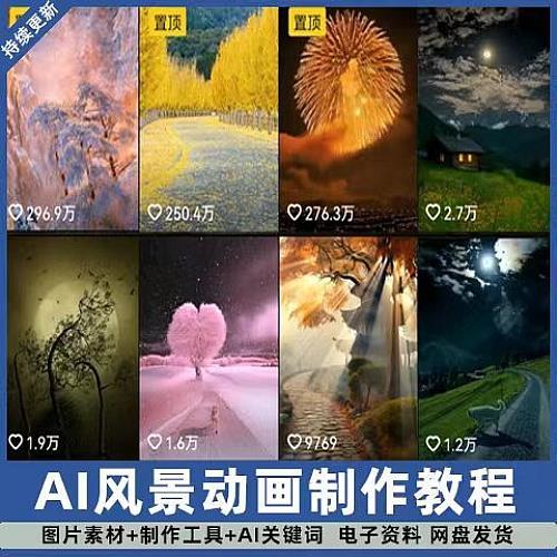风景AI抖音静态生成动态图转短视频剪辑壁纸制作教程图片绿幕素材