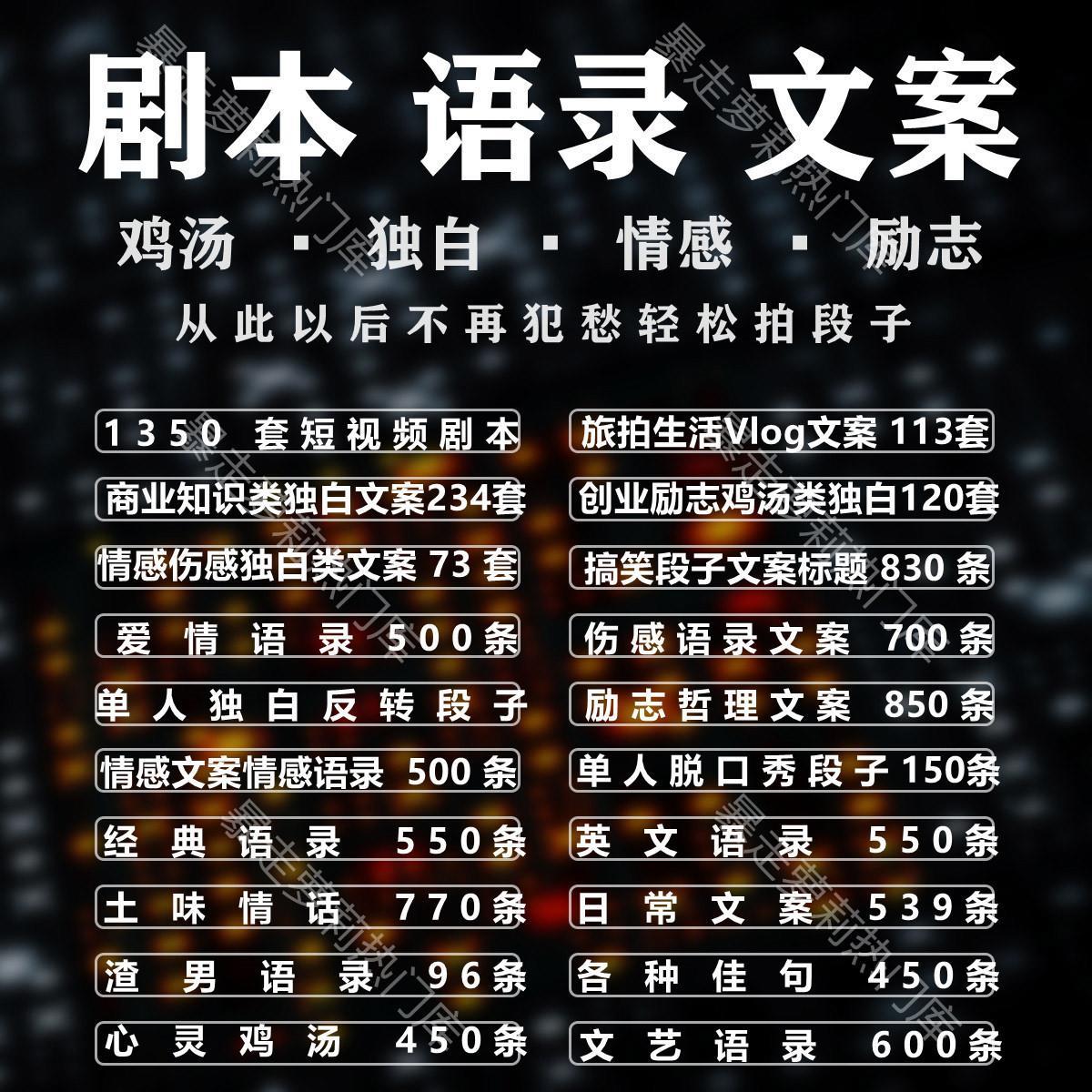短视频剧本创作素材抖音搞笑段子情感语录撰写自媒体大全策划文案