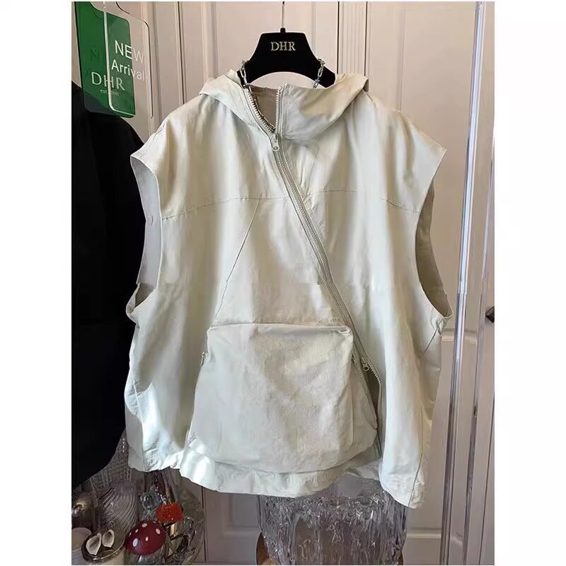 300 POUNDS PLUS FAT PLUS SIZE EUROPEAN SLEEVELESS VEST T-SHIRT MENS AND WOMENS NEW SUMMER TRENDY BRAND DESIGN SENSE DIAGONAL ZIPPER VEST